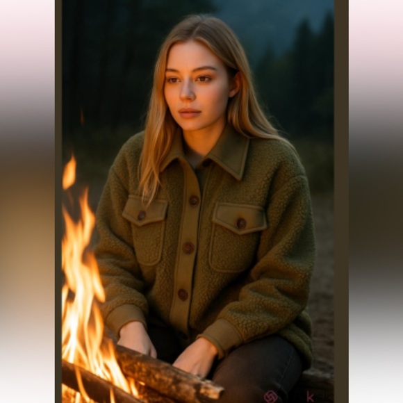 Pink Rose Jackets & Blazers - Pink Rose Army Green Faux Fur Sherpa Button Jacket Women Size XS